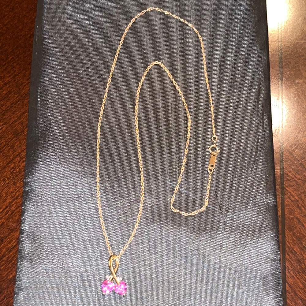 14k yellow 585 gold necklace with pink sapphire and diamond pendant